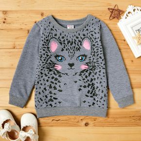 Fashionable Kid Girl Cute Cat Print Long-sleeves Sweatshirt